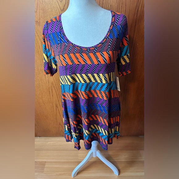 NWT Lularoe XXSmall Perfect High Low T Shirt Tunic Purple Orange Blue Gold Black - Picture 11 of 16